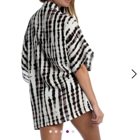 🆕 La Blanca Java & White Tie Dye Stripe Button Up Cover Up one size - Picture 6 of 9